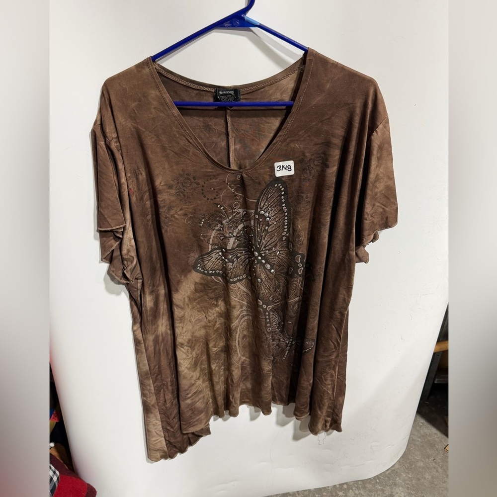 #3148-Elegant Brown Butterfly Print Women's Tee